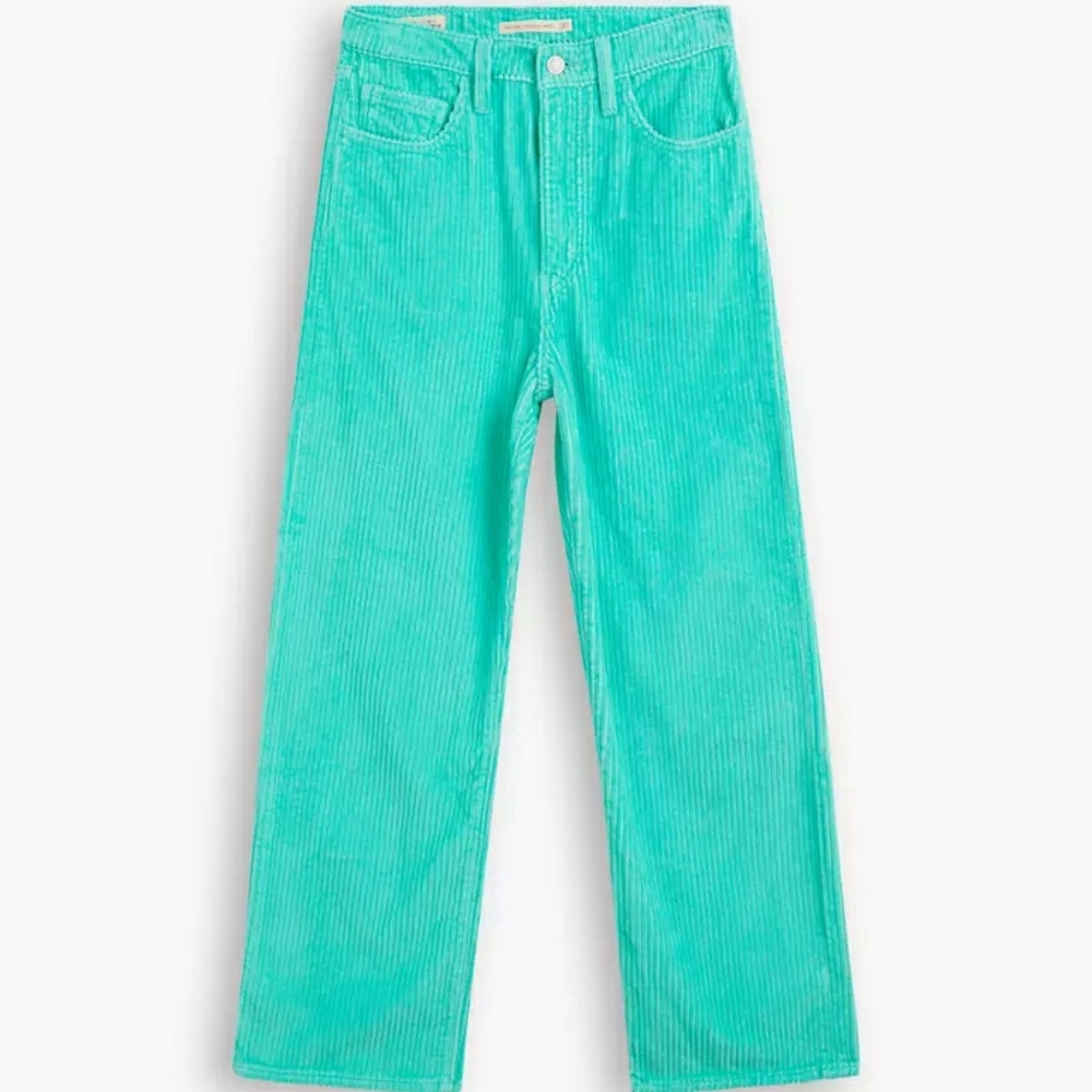 Levi's Ribcage Straight Ankle Corduroy Premium Pants Super High Rise Green 29